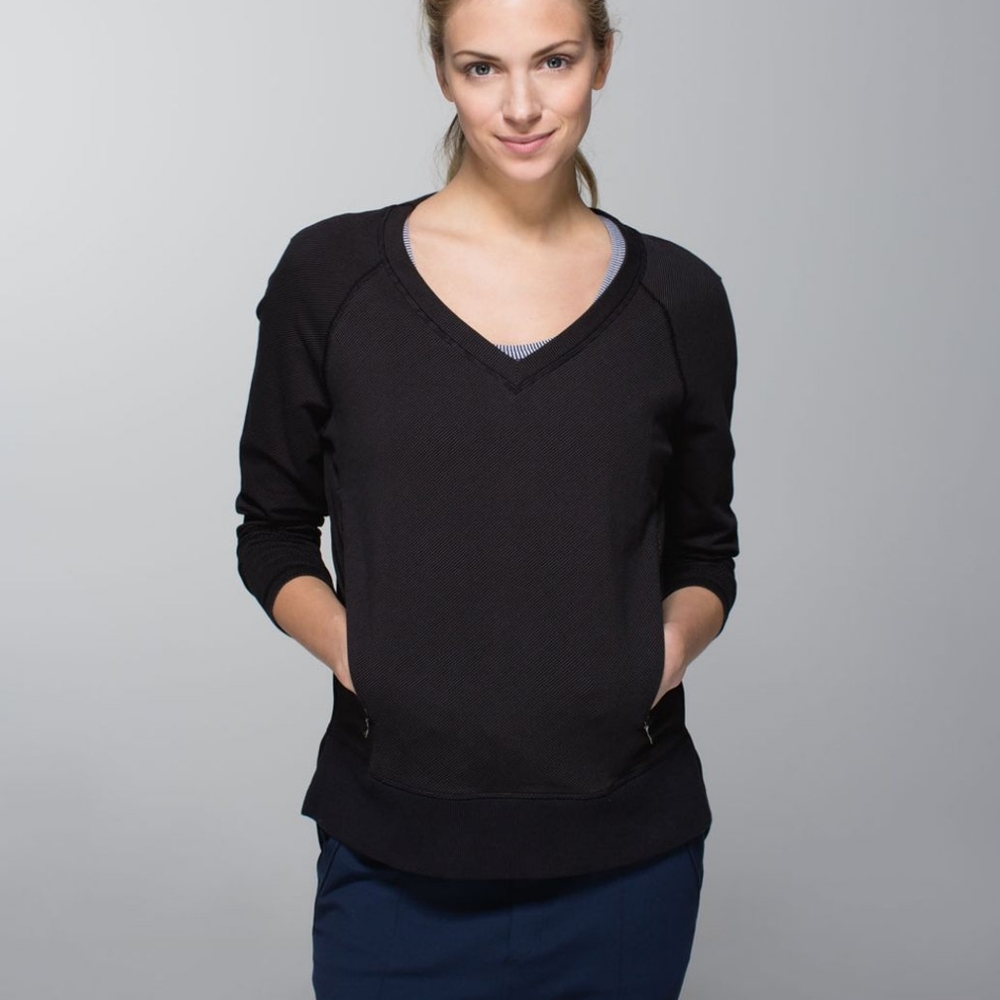 Lululemon After Asana Pullover Size 4 Telemark Print Black / Black Sweater